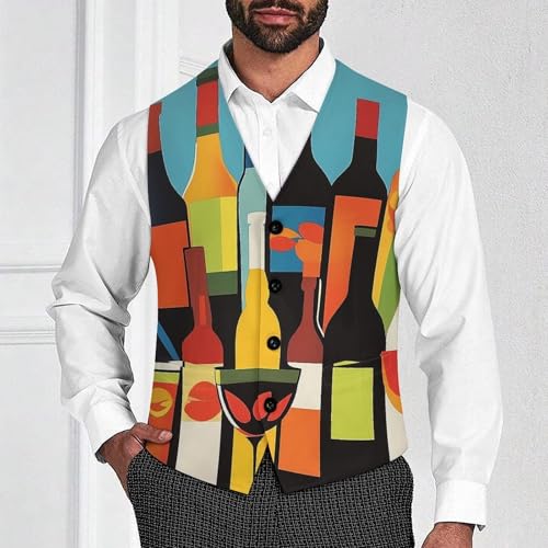 Colorful Wine Bottles Men's Suit Vest Slim Fit V-Ncek Waistcoat Business Casual Vest2