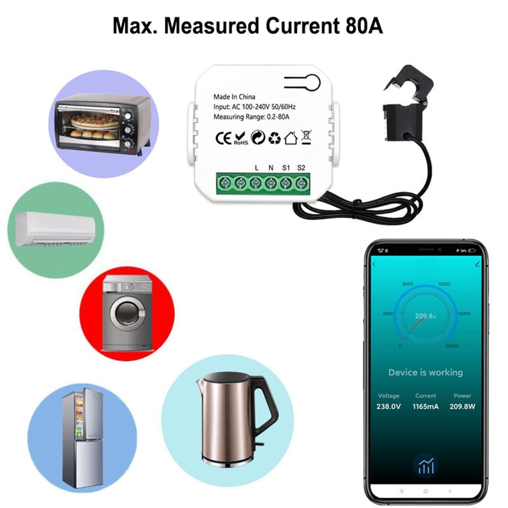 Tuya Smart ZigBee Misuratore di Energia 80A con Morsetto App Monitor KWh Tensione Corrente Consumo di Energia 110V 240V