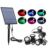 T-SUN Solar Pond Lights, 5 Headlamp RGB LED Spotlights Outdoor Security Light Solar Fish Tank Light, Adjustable Lighting Angle for Garden Fountain, Pond, Pool Decoration Underwater LED Lights