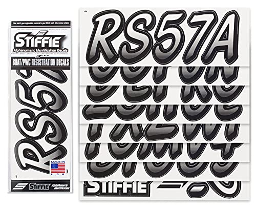 Image of Stiffie WHIPLINE 3 inch Alpha-Numeric Registration Identification Numbers Stickers Decals for Boats & Personal Watercraft (Transparent /Black)