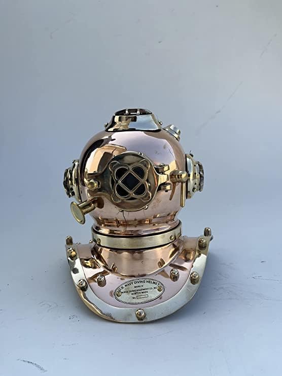 Miniatura 2 de Wood Antique Collection - Soporte para casco de buceo de latón cobre  casco de buceo con acabado negro, buceadores marinos de mar profundo, regalo