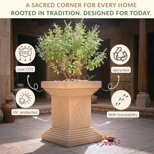 Image of Tulsi Pot for Home | Heavy Duty Tulsi Kota | UV Protected Tulsi Planter | Pooja Plants Gamla for Office | Puja Pots | Traditional Tulasi Stand for Indoor & Outdoor Use | Sand Dune