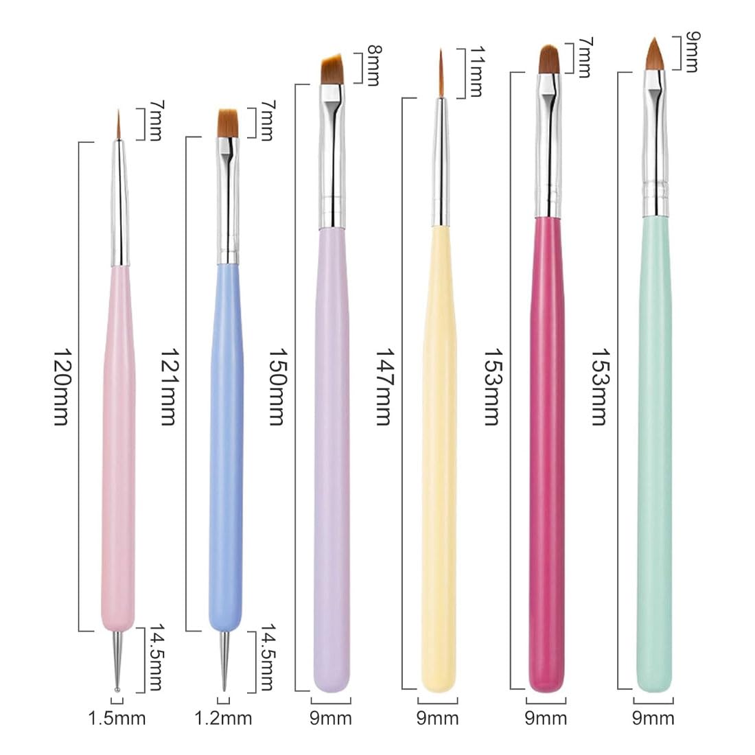 6 Pezzi Set di pennelli per Unghie- Pennello per Unghie in Acrilico, Pennelli per Unghie per Decorare, Strumenti per Unghie a Doppia Faccia, per Design delle Unghie e Fai-da-Te