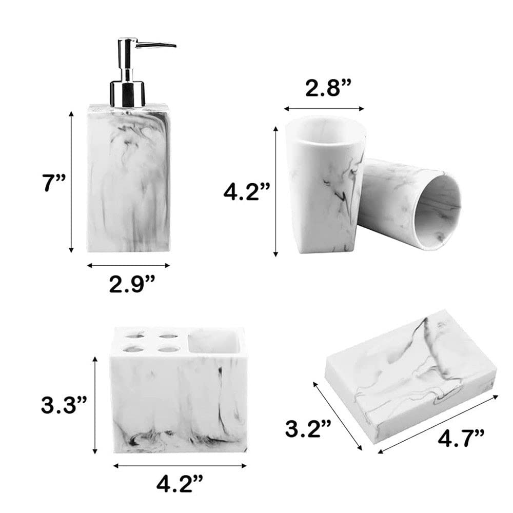 DSMYYXGS Juego de Accesorios for Baño 5 Piezas Colección Marble Pattern Accesorios Conjunto - Porta Cepillos de Dientes, Jabonera, Dispensador de Jabón, Vaso for Enjuague Bucal