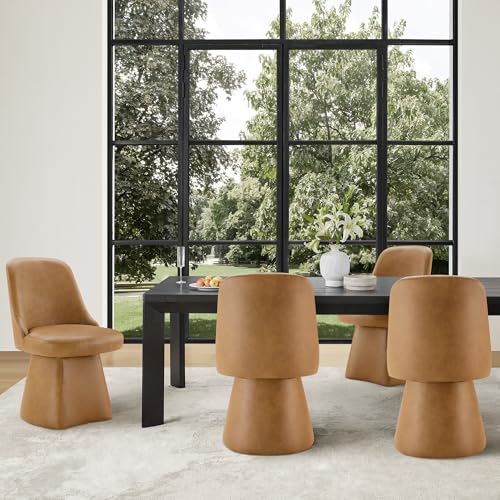 Image of KISLOT Swivel Dining Chairs Set of 4, Upholstered Mid Century Modern Deskchair with High Back, Faux Leather Kitchen Chairs for Dining Room, Bedroom, Dressing Room, Brown