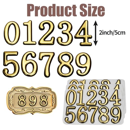 Image of opasyo 30 Pieces Mailbox Numbers for Outside 2 inch 0-9 Self-Adhesive Mail Box Numbers,3D Gold House Numbers for Mailbox, Apartment, House, Trash Bins,Office Hotel Room (Gold, 2inch)
