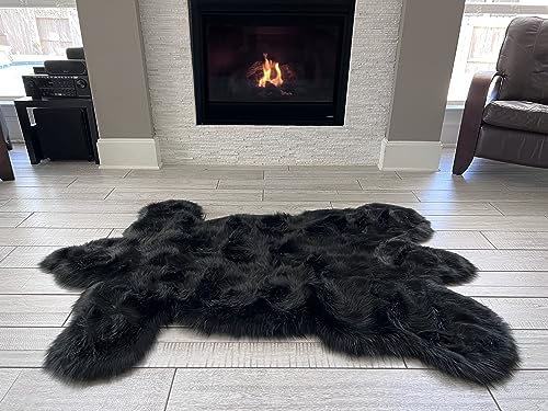 Tapete imitación piel de oso 5'x7' negro suave y mullido miniatura 5