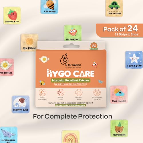 Image of R for Rabbit HYGOCARE 100% Natural Mosquito Repellent Patches for Baby 24-Hour Full Day Protection from Dengue, Malaria, Chikungunya Pack of 24 Patches