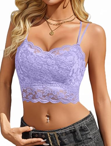 Image of Avidlove Bralettes for Women Lace Camisole V Neck Double-Layered Adjustable Strap Tank Cami Crop Top