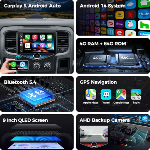 Radio con pantalla QLED 9'' Android 14 para Dodge RAM miniatura 6