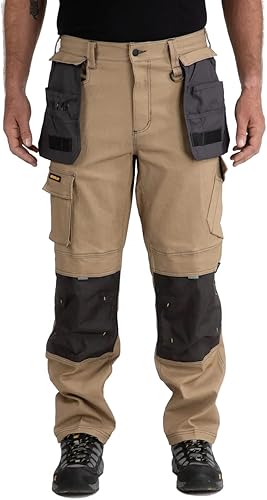 CAT H2O Defender - Pantalones de trabajo resistentes al agua para hombre con rodillas reforzadas, bolsillo tipo cargo con fuelle y bolsas para