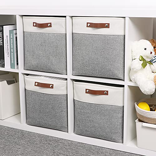Temary 13 Inch Storage Cubes Baskets Fabric Storage Bins Cube Storage Baskets With Pu Leather Handle Clothes Basket For Gift, Large Baskets For Storage Toys, Books, Blankets #TOP3