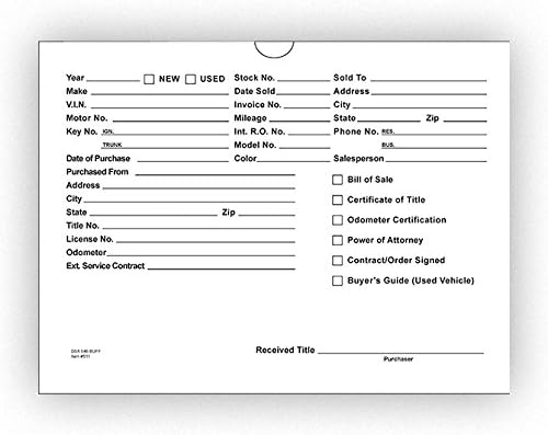 Vehicle Deal Envelopes (Deal Jackets) - Printed (Teal)
