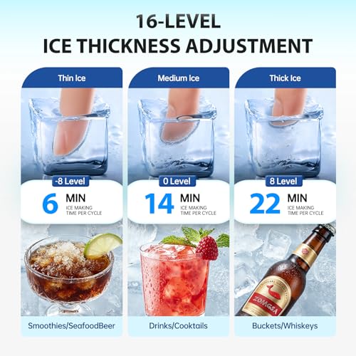 Image of 130lbs /30lbs Ice Machine, Self-Cleaning Commercial for Bar & Home | 13 thickness levels, 10-min auto-clean, 24H timer, LED display, quick water hookup - easy maintenance.
