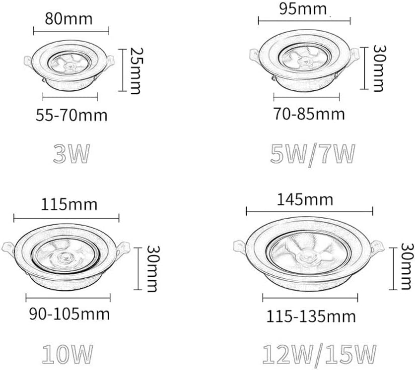 Downlights Ceiling,5W Led Spotrotatable Recessed Ceiling Downlight, 3000K Round Panel Wash Wall Lamp,Energy Saving Downlighters, for Bathroom Bedroom Decorationing Fixtures