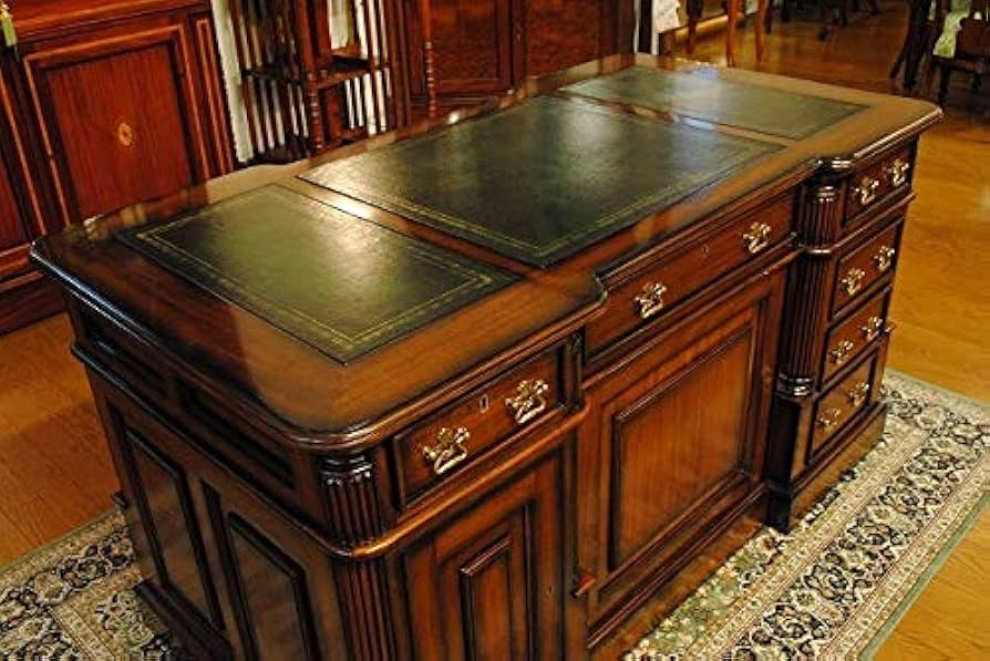 Amazon.co.jp: プレジデントデスク 両袖 デスク 茶 アンティーク