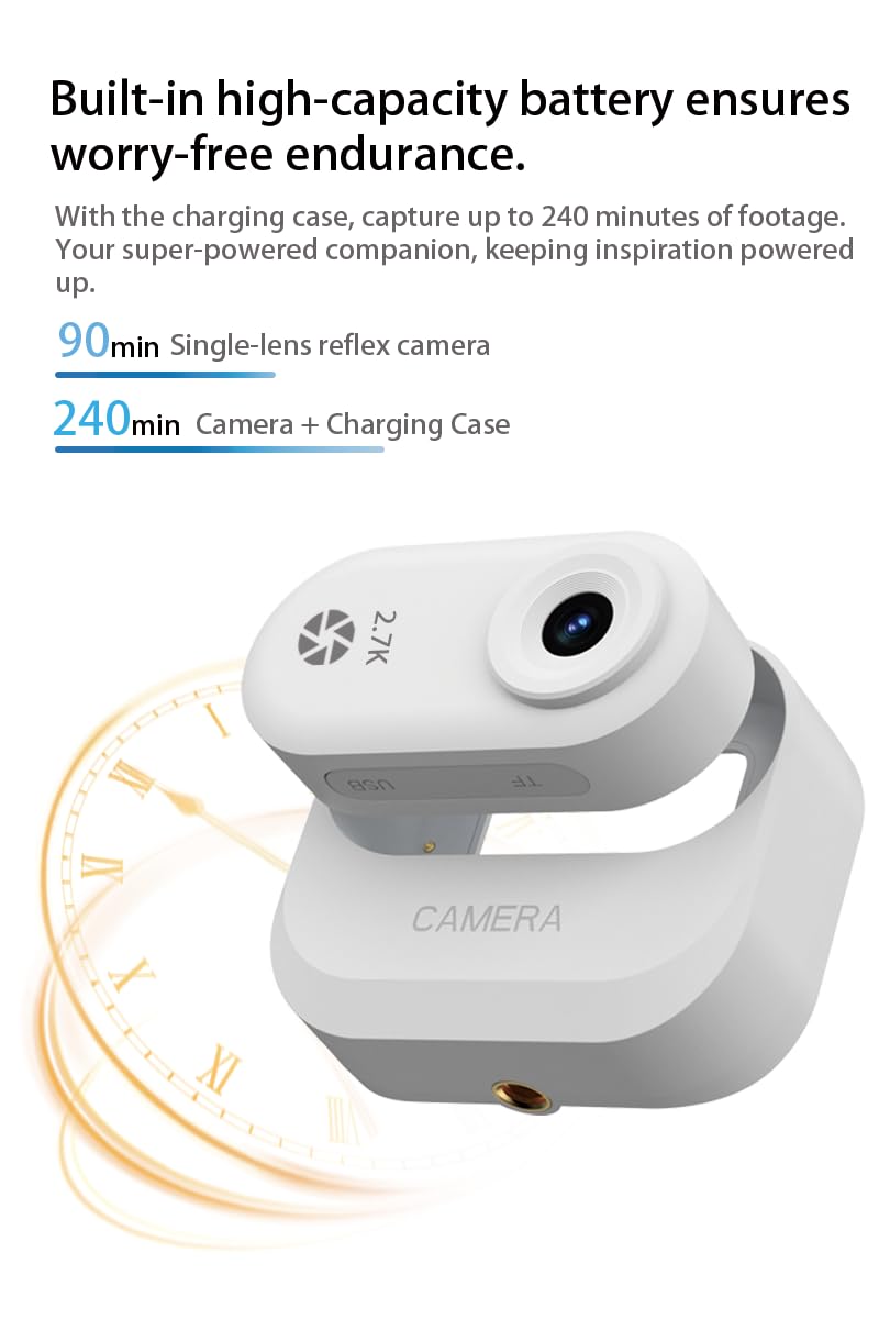 Mini caméra corporelle 2,7 K avec écran de 64 Go | Caméra d'action portable | Batterie 5 heures, support mains libres magnétique pour le travail, la sécurité, le sport, les animaux de compagnie, le