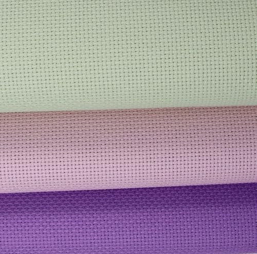 Image of KCS 3 pc of 15 inch x 18 inch(38cmx45cm) Counted Cross Stitch Cotton Aida Cloth Needlework Rolled Fabric Box,14CT,Lavender+Pink+Light Green