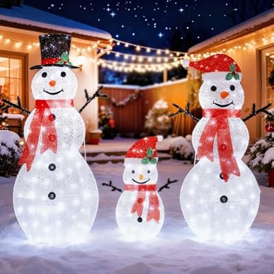 KBG Snowman Family Christmas Outdoor Decorations 2D Snowman 3 Set with 180 LEDsfor Indoor Outdoor Garden Yard Lawn Xmas Decor