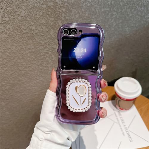 Support pour téléphone Samsung Galaxy Z Flip 5 4 3 coque violette tulipe