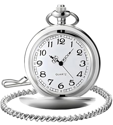 LYMFHCH Smooth Vintage Pocket Watch with Chain, Arabic Numerals Scale