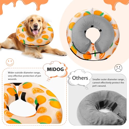 Image of MIDOG Inflatable Dog Cone Alternative for After Surgery - Soft Protective Donut Collar Prevents Licking, Comfortable Recovery E-Collar Alternative for Small Medium Large Dogs (Orange,L)