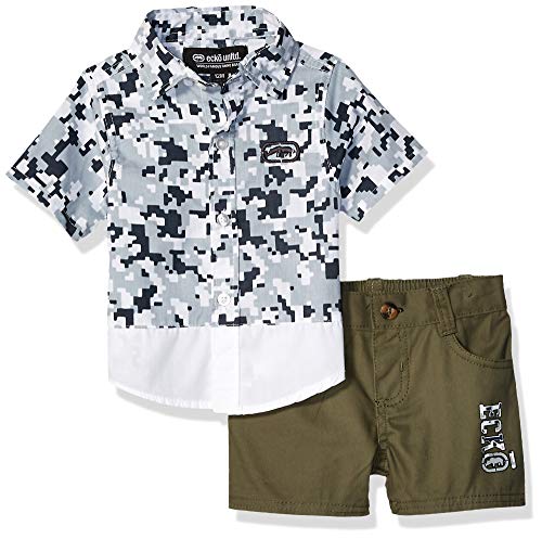 Ecko Baby Boys Sleeve Printed Woven Shirt and Short Set, Legion White, 12M