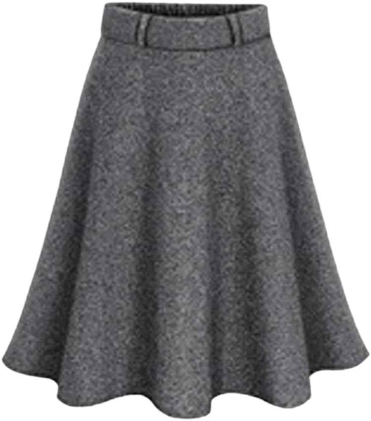 Women Plus Size Wool Blend Midi Skirt A-Line Design Thick Lined Fabric Warm Day Comfort Wear