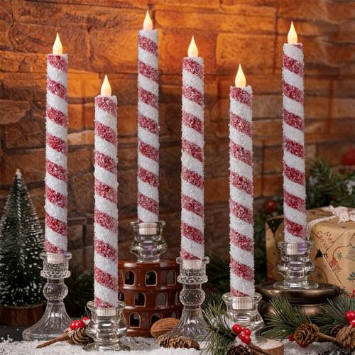 IUJOCQL 6 Pcs 10.6 Inch Christmas Flameless Taper Candles Candy