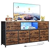 BTHFST LED TV Stand Dresser for Bedroom with Power Outlets, 55 inch Entertainment Center with 12 Drawers, Media Console Table for 32/45/55/60 inch TVs, Chest of Drawers for Bedroom, Rustic Brown