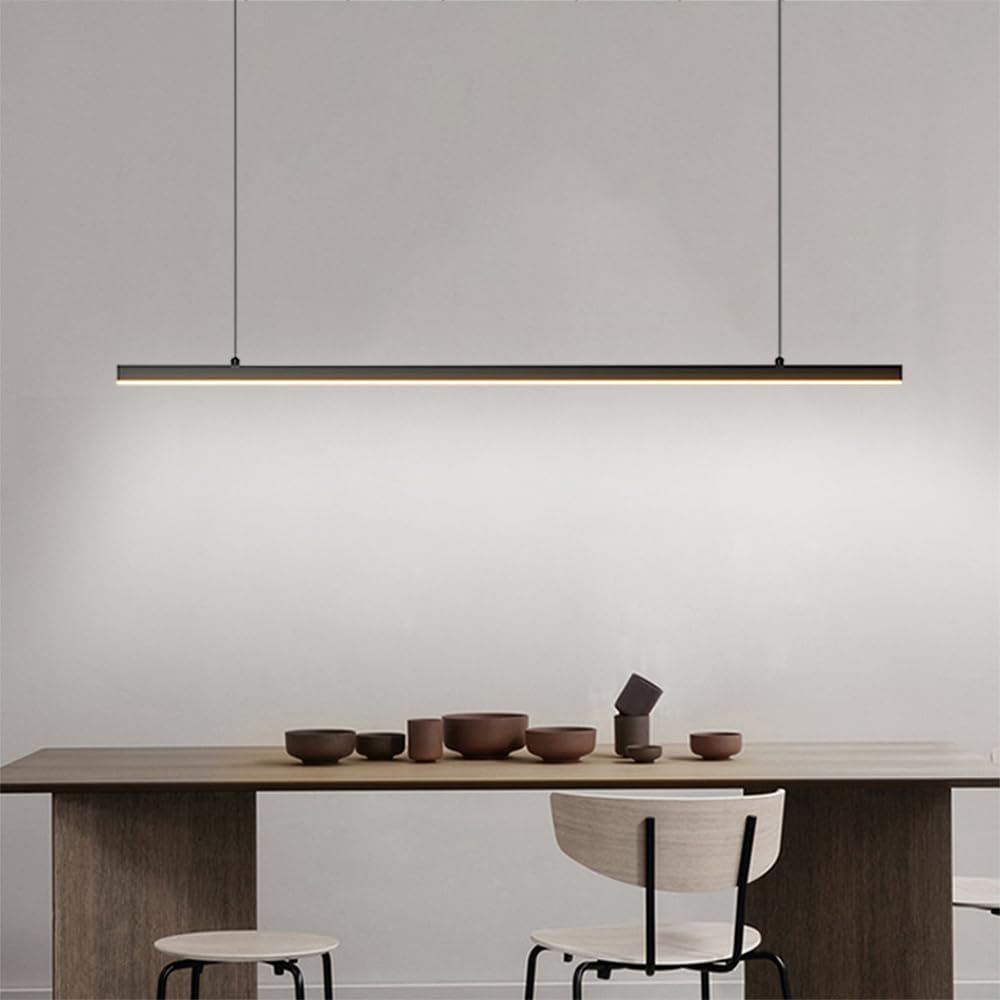 Lampada a Sospensione Nera, Lampada da soffitto lineare Minimalista, Lampada a LED per Isola Cucina, Lampada a Sospensione Lunga, Lampada da Tavolo da Pranzo, Lampada da Ufficio.