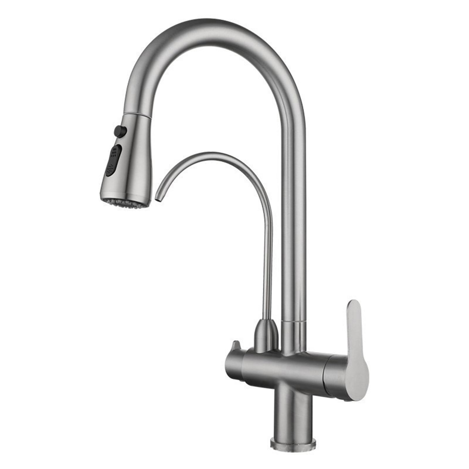 ZYCHSJXA 3 Way Kitchen Tap with Pull Out Spray Brushed Mixer Faucet Dual Spout Hose Head