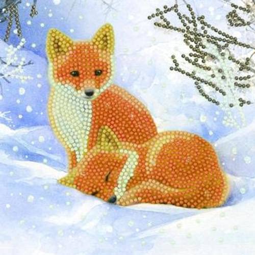Craft Buddy Crystal Art Card Kit - Snowy Fox Cubs - 18X18CM - CCK-XM96