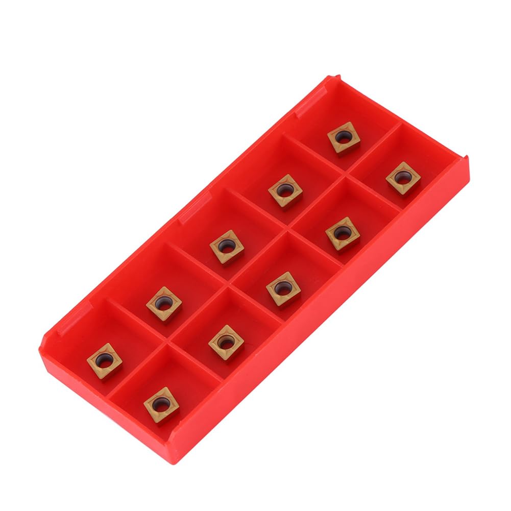 10Pcs CNC Carbide Insert Cutter, Indexable Lathe Milling Inserts Turning Tools with Box for Steel Stainless Steel Cast Spiral Helical Planer Head Iron Metal Wood Processing CCMT060204 HM YBC251