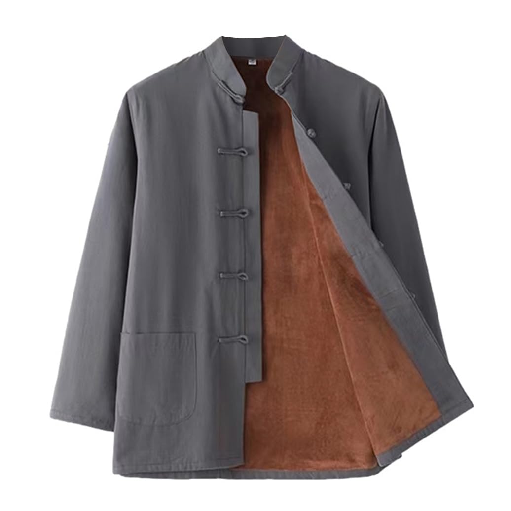 Winter Warm Plüsch Tang-Anzug, Männer Baumwolle Kung Fu Kleidung Tops Kampfkunst Jacke Mäntel Langarm Tai Chi Kleidung Baumwolle Tai Chi Uniform Kaffee