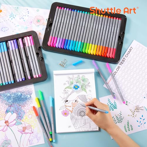 Shuttle Art SAFN-100 Fineliner Pens, 100 Colors 0.4Mm Fineliner Color Pen Set Fine Line Drawing Pen Fine Point Markers Perfect thumb #3