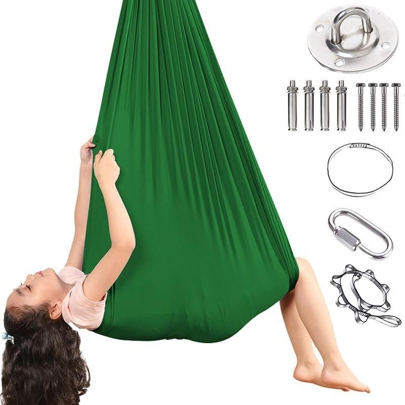 Generisch Schaukel für drinnen und draußen, 200 kg Tragkraft, atmungsaktives, ultraleichtes Nylonmaterial, Camping- und Reisehängematte, komplett mit allem Zubehör(Grün)