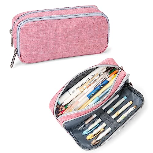 Image of Della Gao Big Capacity Pencil Pen Case Nylon Large Pencil Pouch Simple Stationery Bag Office Organizer Pen Bag for Men Women - Pink