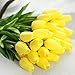 AHXHWKA 30 pcs Real-Touch Artificial Tulip Flowers Home Wedding Party Decor (Yellow)