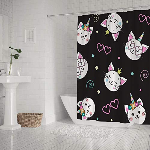 Rideau de douche en polyester durable motif chat avec 12 crochets C - 3