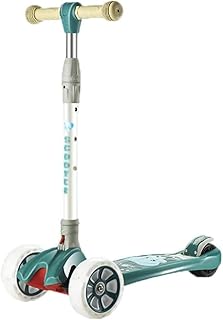XBSLJ Kick Scooter, Kids Scooter Kids Scooter Foldable Adjustable Height Anti-Slip Deck with 2 Flashing Wheels and Adjustable T-bar Suitable for Boys And Girls-Green