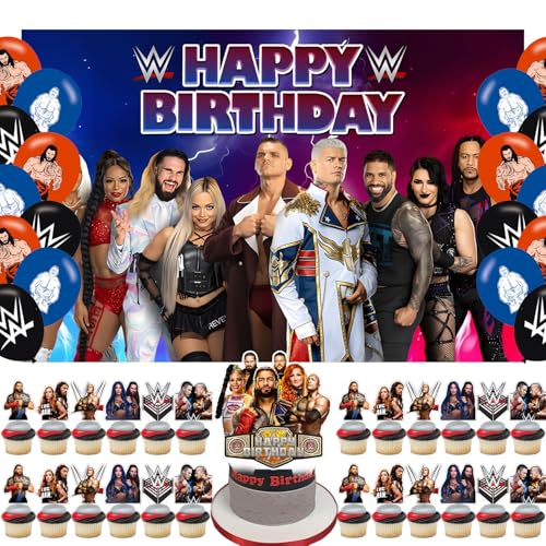 Westing Party Supplies Birthday Party Decorations for Wwe for kids with happy birthday Backdrop cake topper balloons for Boxing birthday party decorations