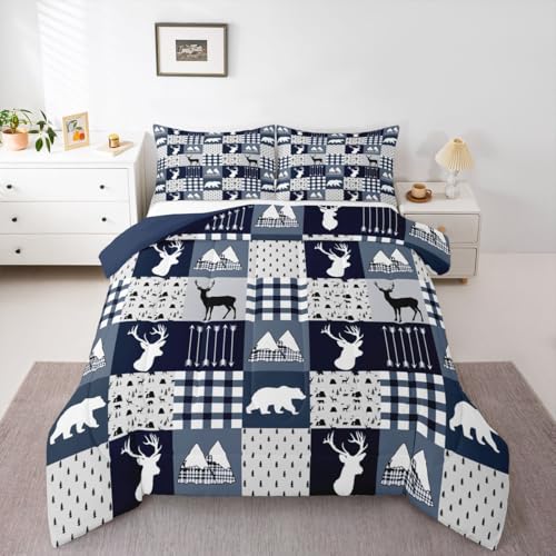 Image of Feelyou Deer Comforter Bedding Set Queen Size 3Pcs for Boys Girls Women Men