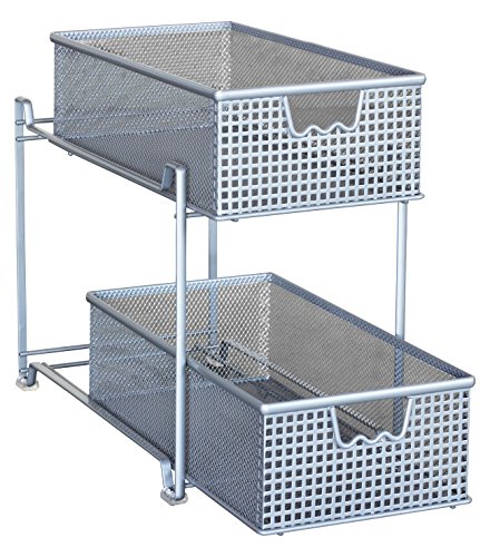 DecoBros 2 Tier Mesh Sliding Cabinet Basket Organizer Drawer,Silver