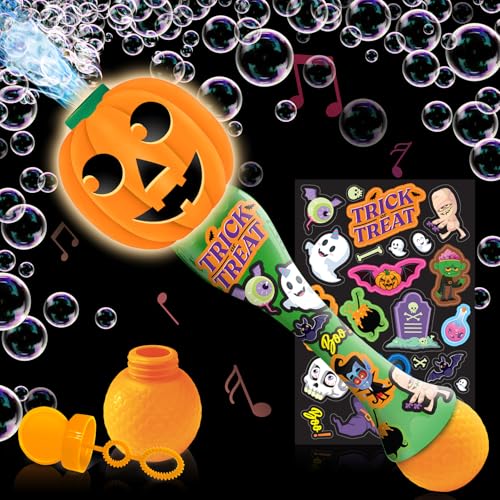 Image of ArtCreativity Halloween Bubble Wand for Kids, 14" Light Up Pumpkin Bubble Wand for Toddlers with LED & Music, Halloween Boo Basket Stuffers for Kids, Haloween Toys for Toddlers