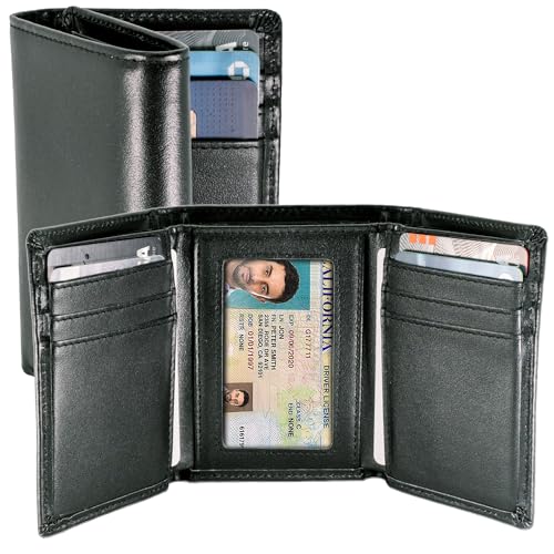Top Grain Leather Trifold Wallet for Men | RFID Blocking | Ultra Strong Stitching | Extra Capacity Trifold Wallet | Thin and Sophisticated Tri-Fold Design