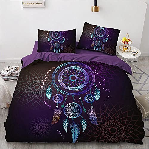 WQIZXCW Parure Housse Couette 220x240 Violet, Attrape-rêves Parure de Lit 2 Personnes avec 2 Taies d'oreiller en Microfibre 120GSM