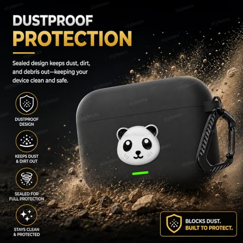 Image of Anvique Silicone Case Cover for Realme Buds T500 Pro, Shockproof Protective Earbuds Cover with Keychain Hook, Anti-Scratch Soft Silicone Skin, Full Body Protection Case (Panda)