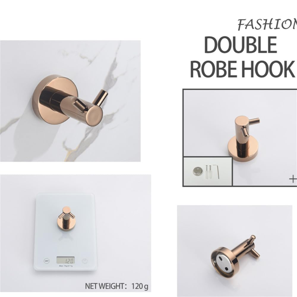 Türhaken Badezimmerhaken Roségoldenes Badezimmer-Zubehör, doppelter Handtuchhalter, Handtuchring, Kleiderhaken, Badezimmer-Hardware-Set, 4-teiliges Set(Color:Double Robe Hook)
