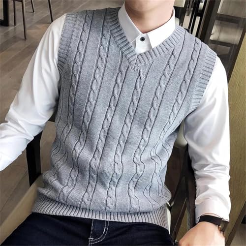 Men's Wool Knitted Sweater Vest V-Neck Solid Color Cable Knit Casual Sleeveless Outwear Tops2